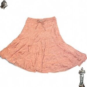 Vintage pink boho tiered ruffle maxi fairy skirt with tie waist